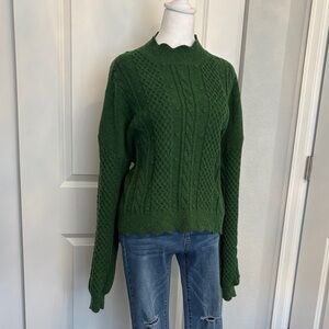 Cider Forest Green Cable Knit Turtleneck Sweater
